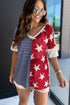 Stripes Stars Print Knit Short Sleeves Top